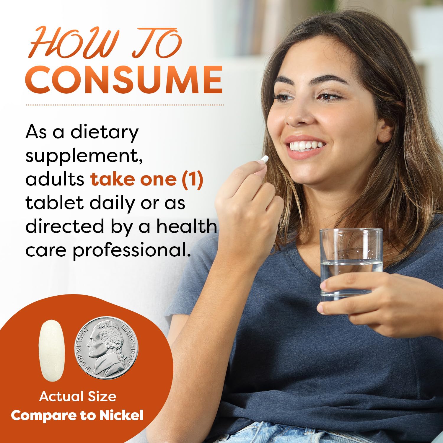Best Naturals tablet close-up shows easy-to-swallow round shape