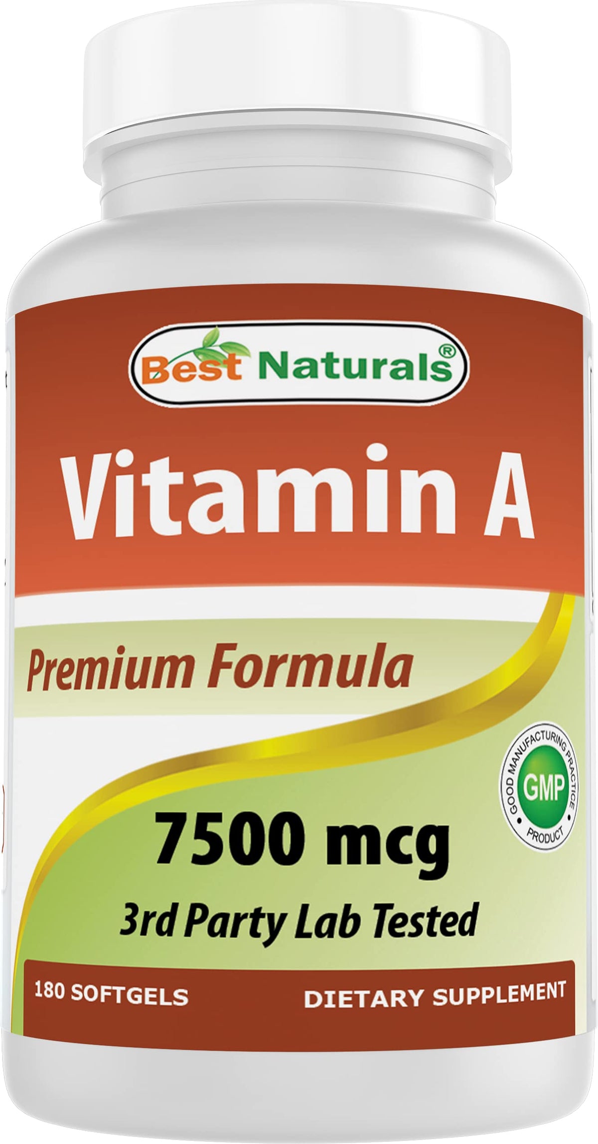 Best Naturals Vitamin A 25000 IU bottle front shows label and cap for potential eye support