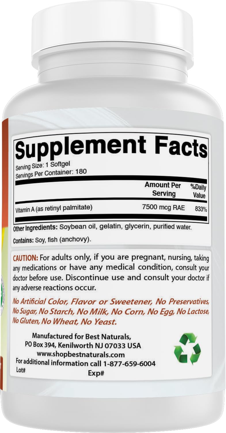 Best Naturals Vitamin A 25000 IU packaging box visible for easy storage