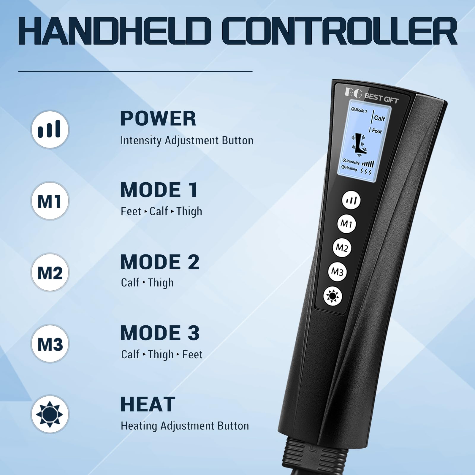 Bestgift massager LED remote enables simple control of modes and heat.