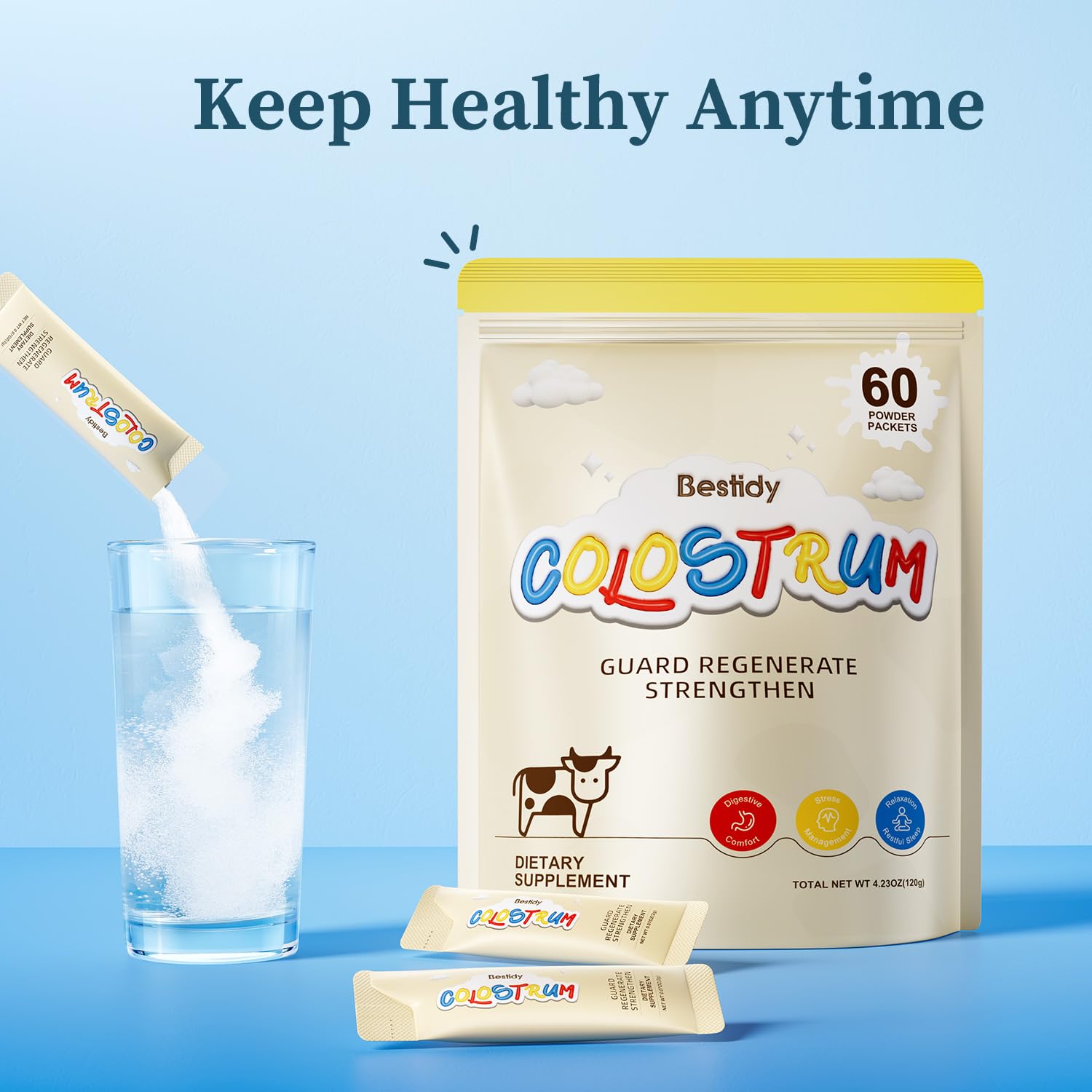 Bestidy Colostrum Powder scoop ready for convenient daily servings.