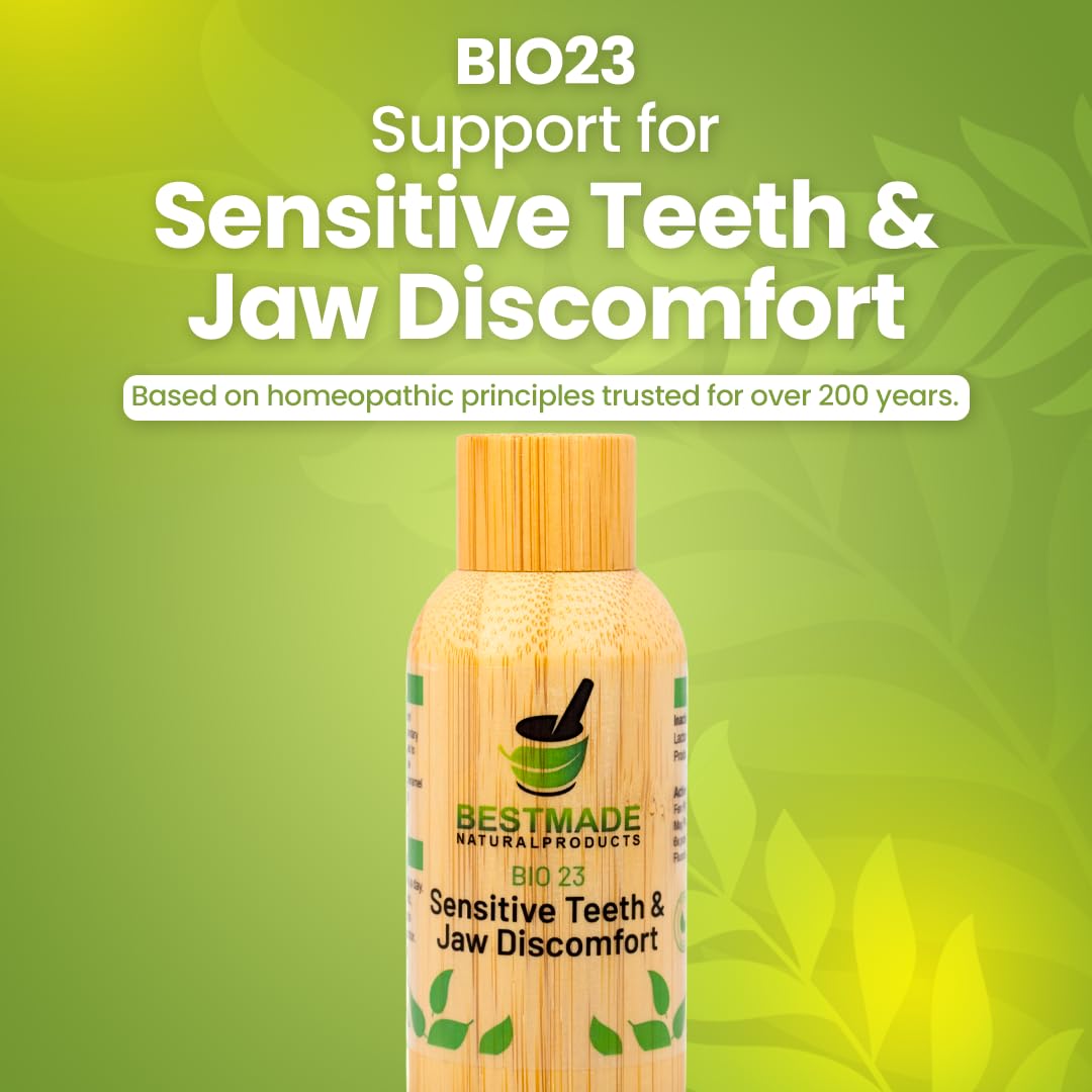 Bestmade Toothache & Nerve Support BIO23 jar label signals gentle, safe oral care.
