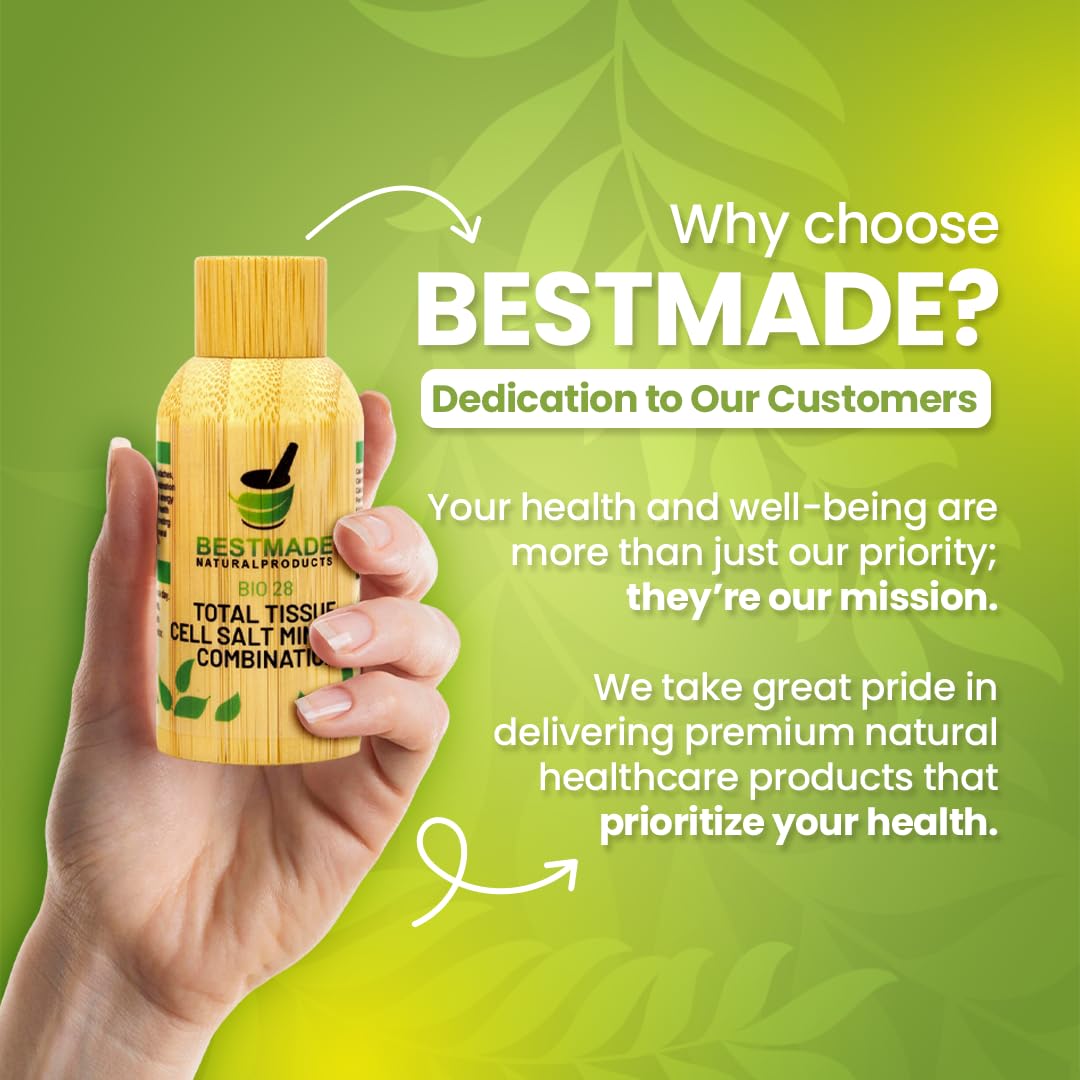 Front view of the Bestmade Total Tissue Cell Salt bottle on a clean desk.