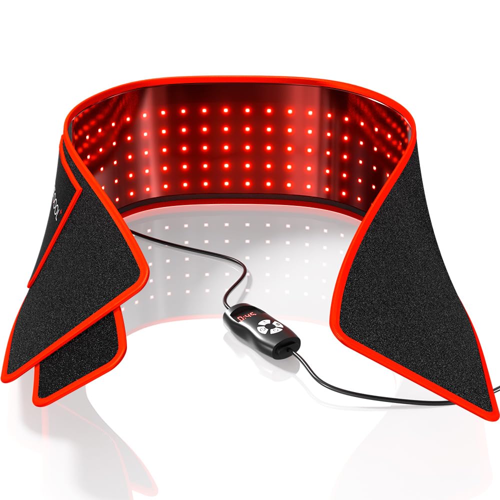 BestQool Red Light Therapy Belt on knee for convenient at-home relief.