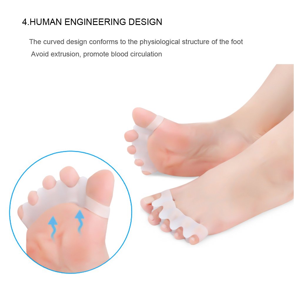 Bestrice toe spacers for yoga and running in wide-toe footwear.