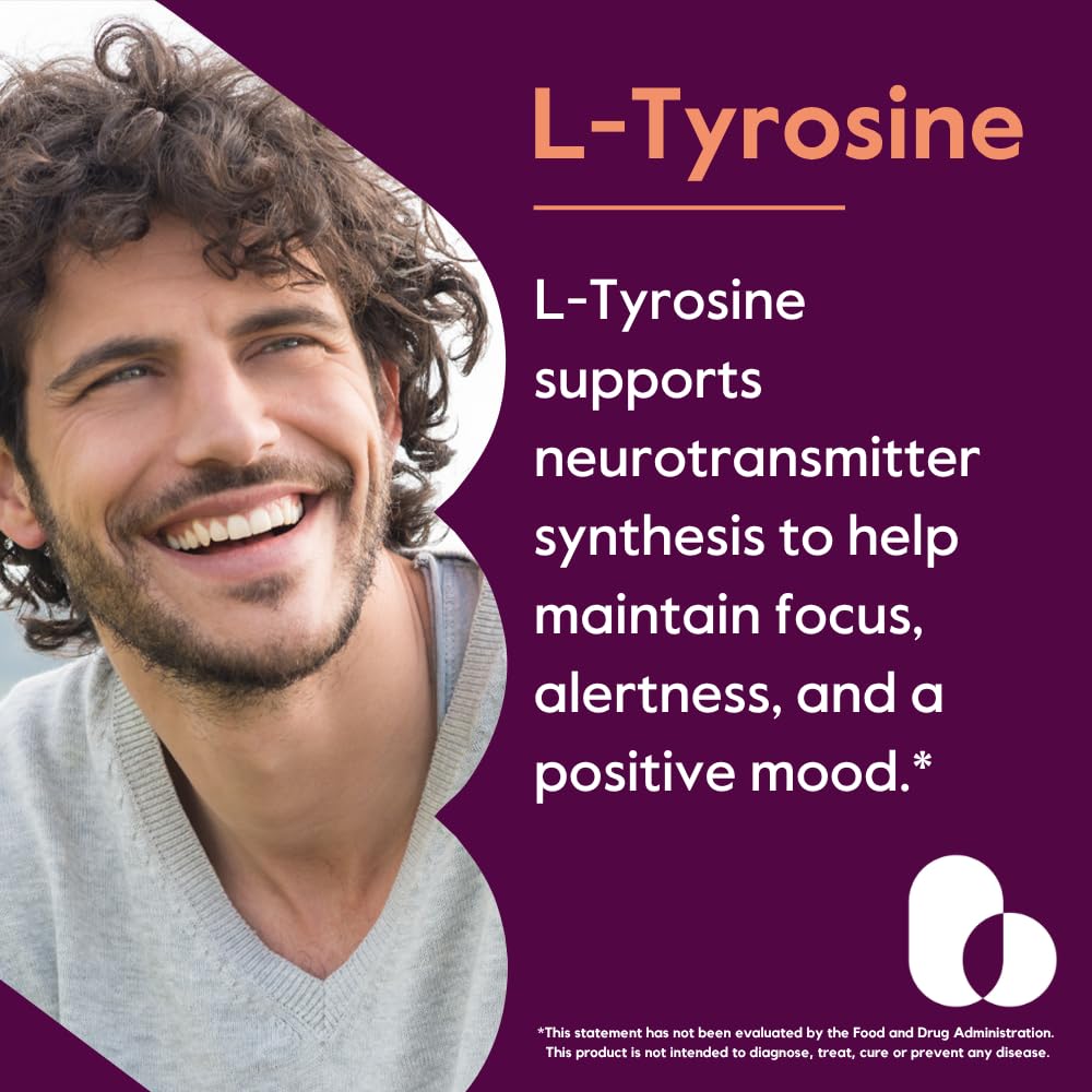 BESTVITE L-Tyrosine 500mg bottle back view showing gluten-free, non-GMO formula