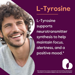 BESTVITE L-Tyrosine 500mg bottle back view showing gluten-free, non-GMO formula