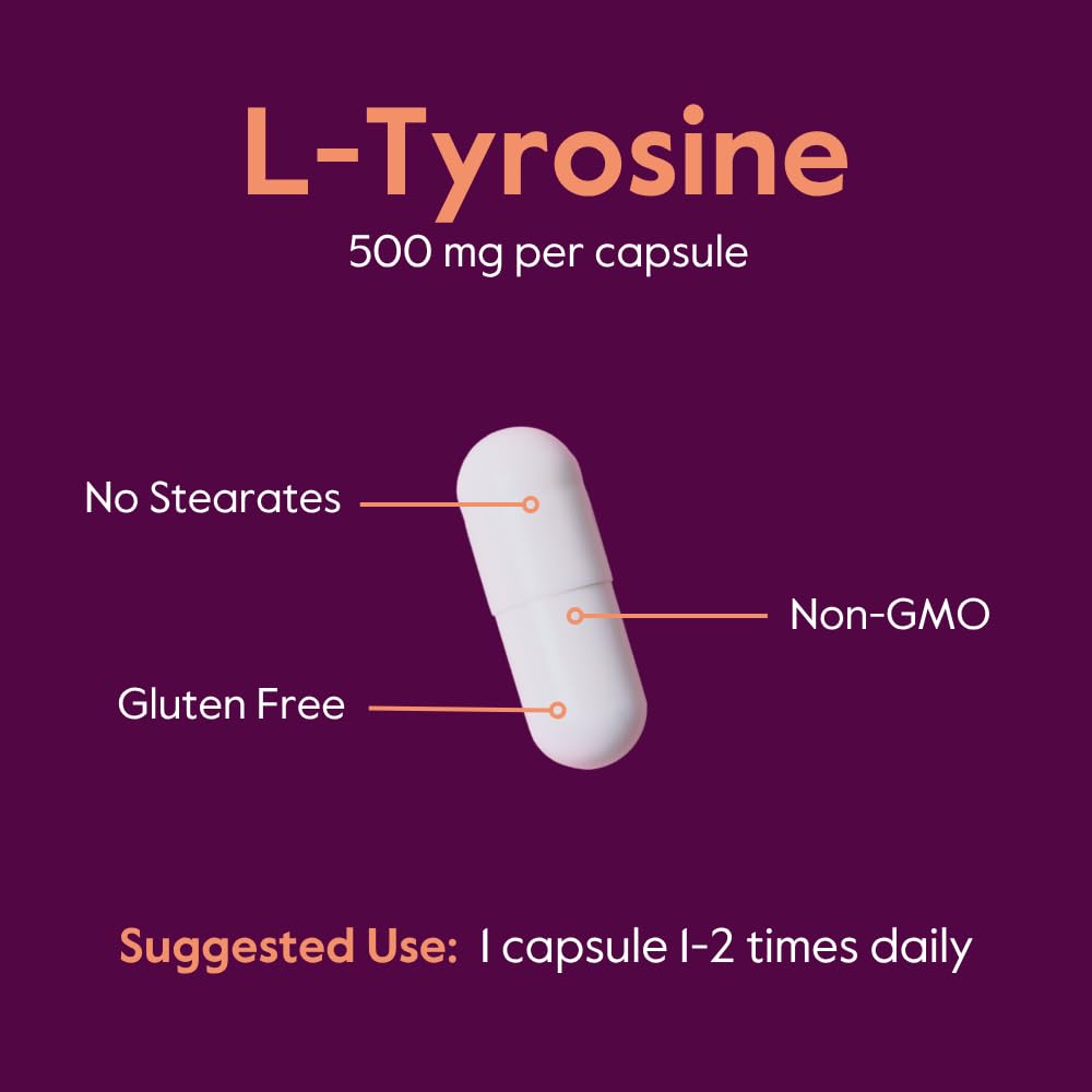 BESTVITE L-Tyrosine 500mg capsules on a desk for a routine