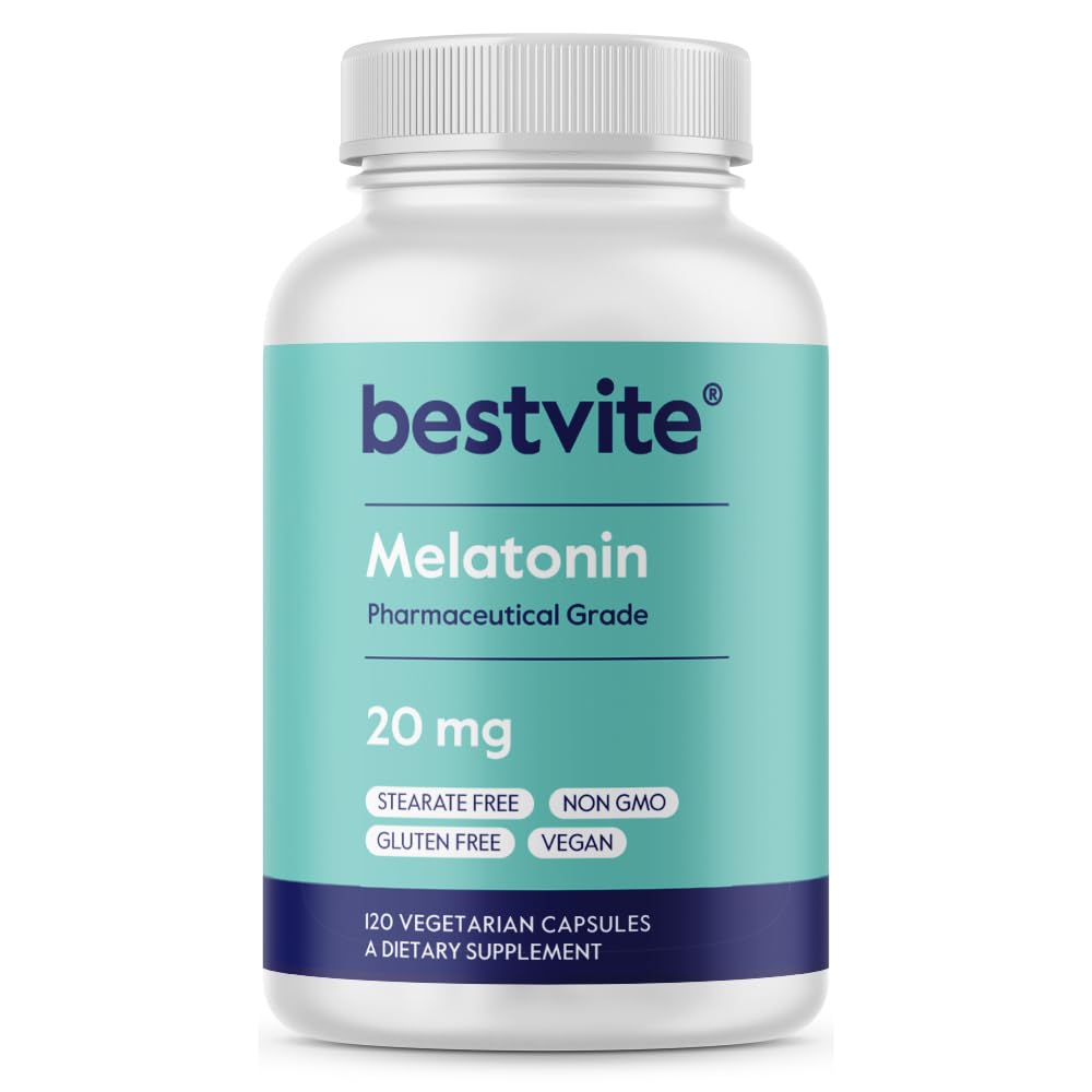 Bestvite Melatonin 20mg capsules sit in bottle ready for nightly use