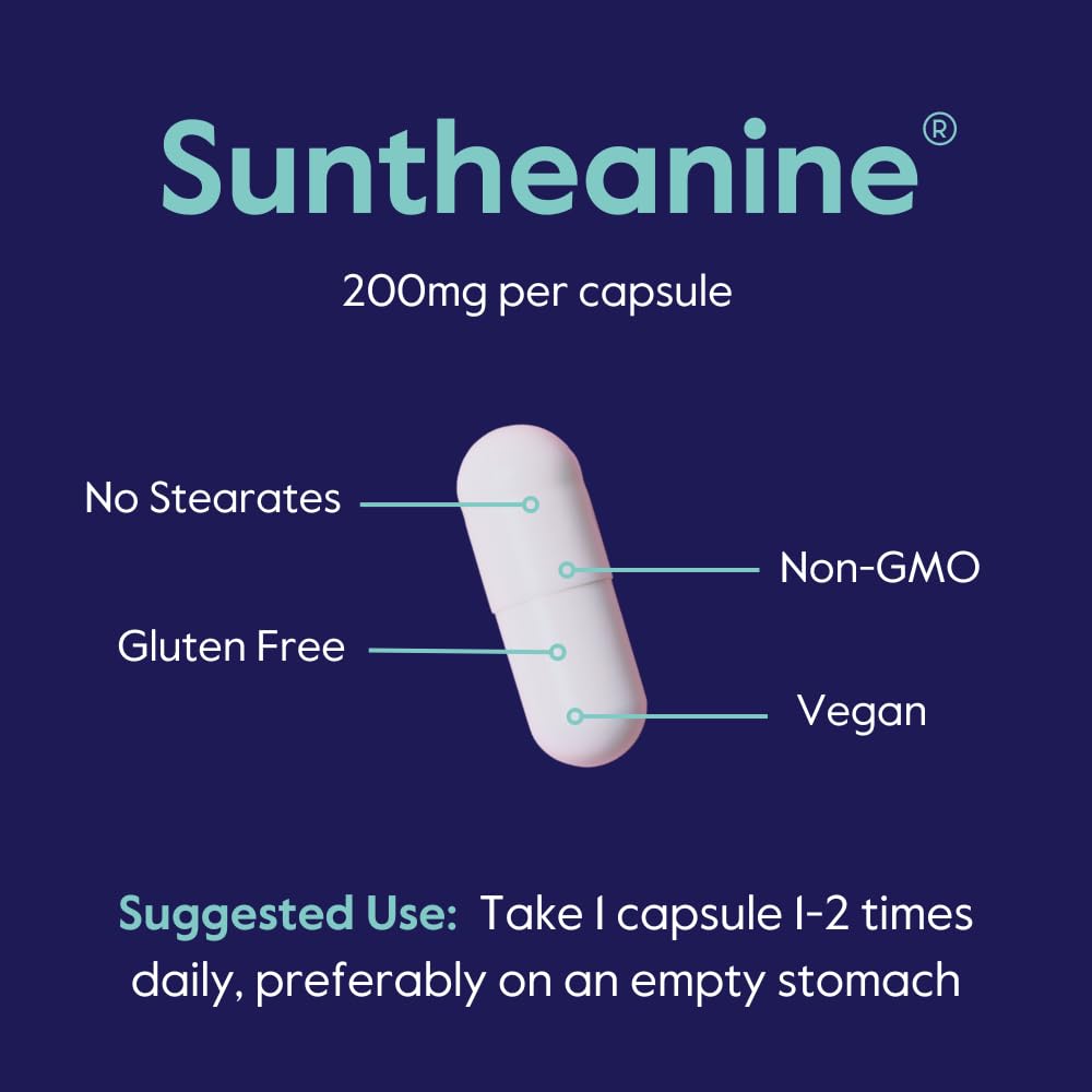 BESTVITE Suntheanine 200mg ingredients visual emphasizing vegan, non-GMO