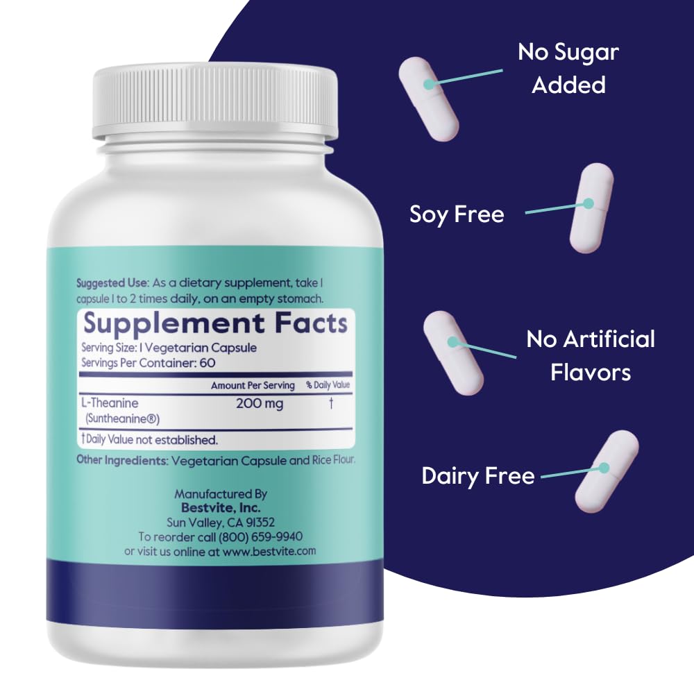 BESTVITE Suntheanine 200mg label graphic highlighting patented ingredient