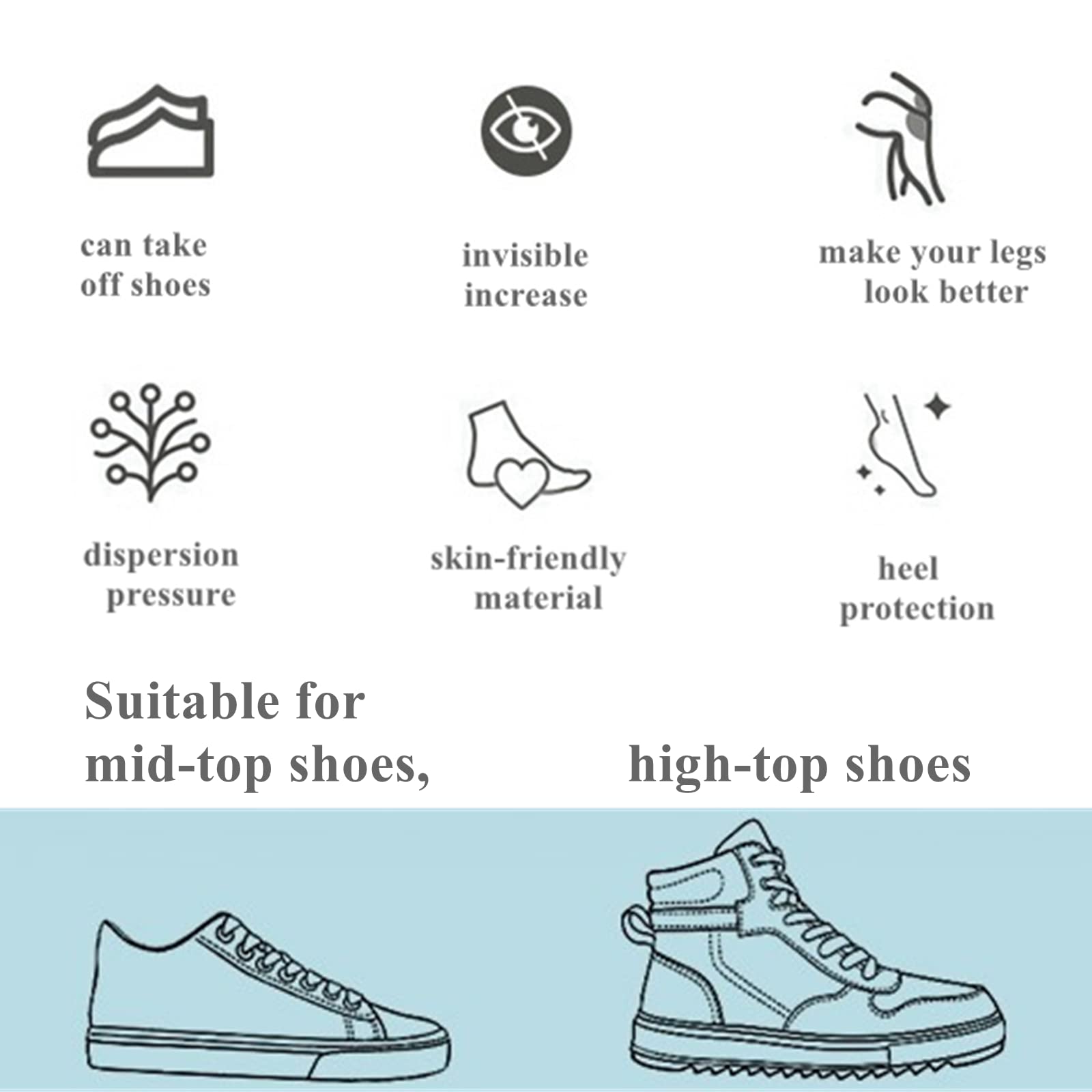 Besvalo durable silicone lift insoles with cushioned feel