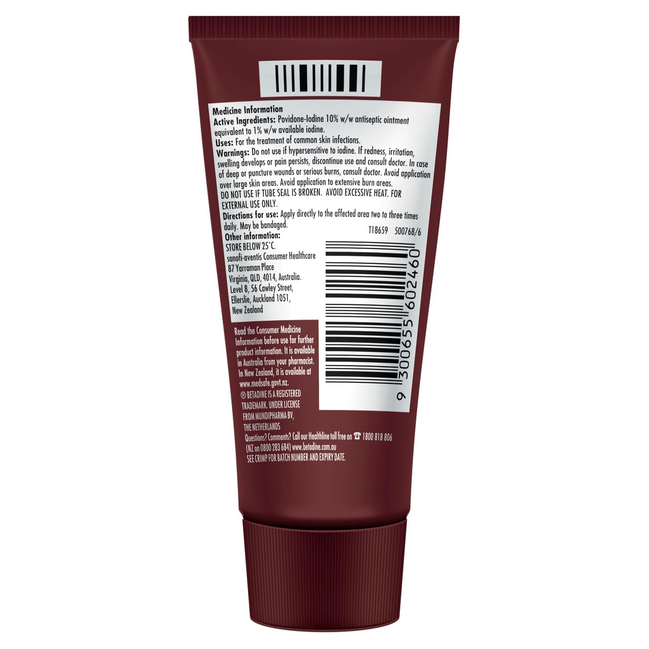 Betadine antiseptic ointment applied on skin to protect minor injuries.