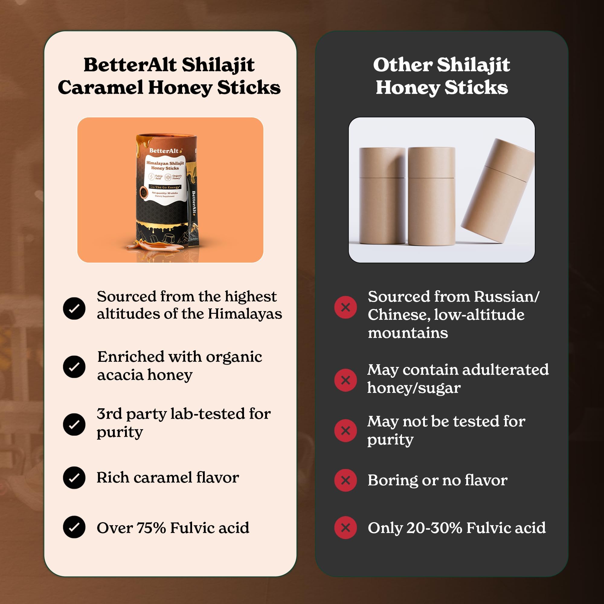 Better Alt energy-boosting honey stick beside tea cup for quick vitality.