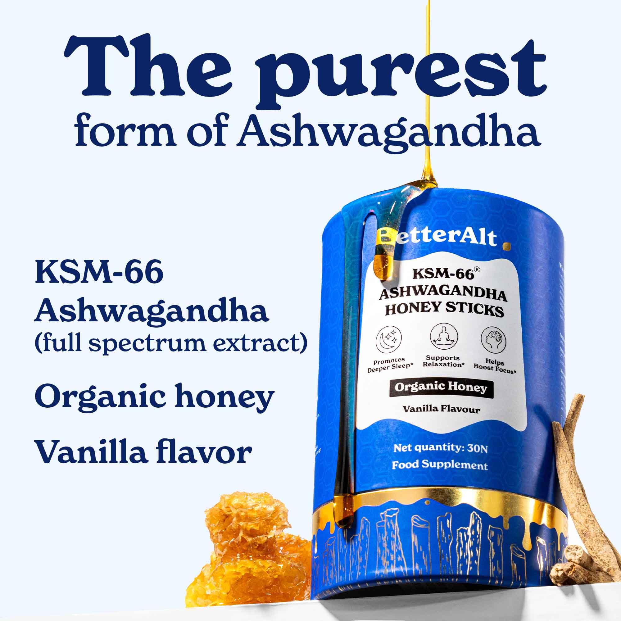 Better Alt Himalayan Multiflora honey jar showcasing natural enzymes and nutrients.