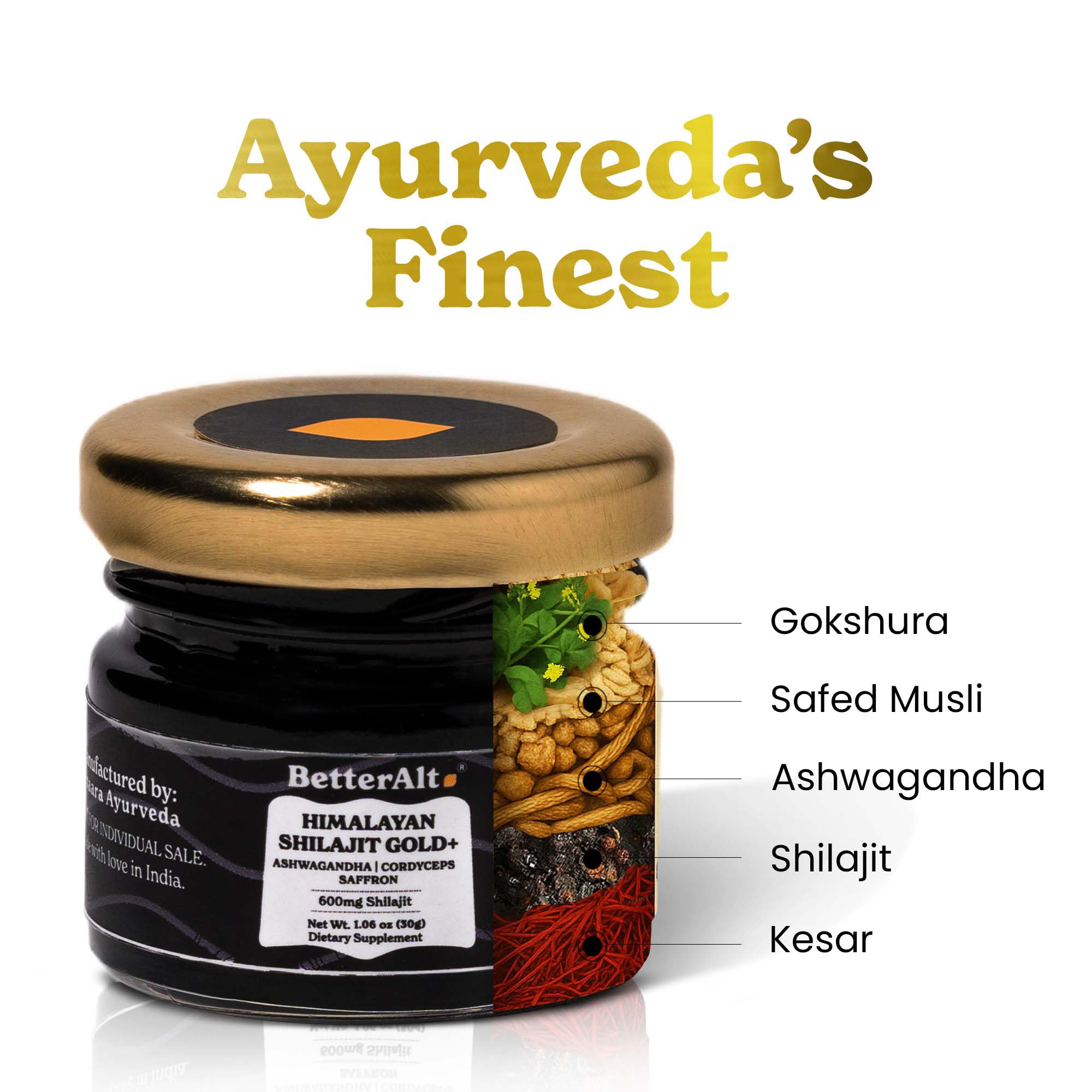 Better Alt Pure Himalayan Shilajit Gold resin closeup emphasizes purity for athletic use.