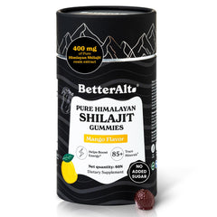 Better Alt Shilajit Gummies bottle with mango flavor boosts energy on the go.