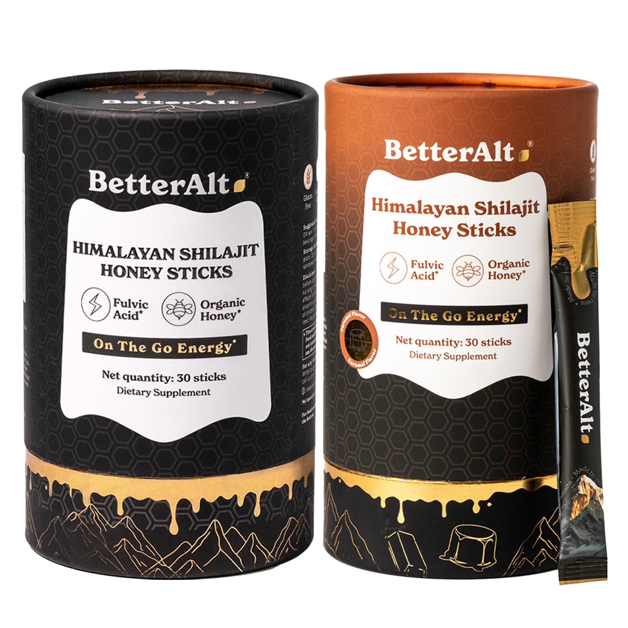 Better Alt Pure Himalayan Shilajit Sticks 2-pack on shelf, highlighting natural ingredients for daily use.