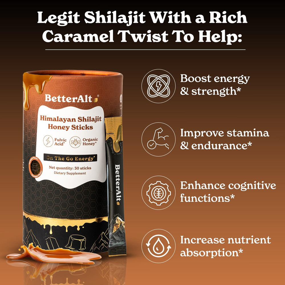 Better Alt shilajit-honey-stick open-pack invites easy daily use and flavor.