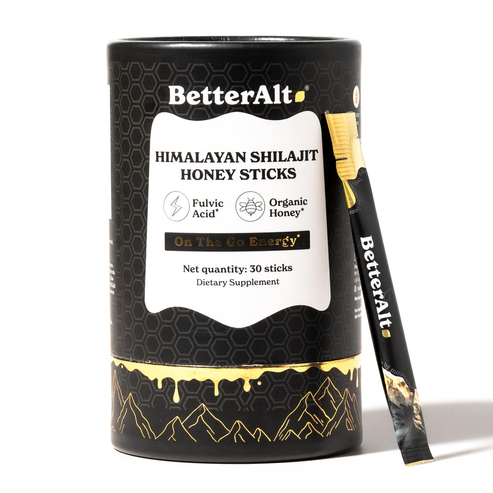 Better Alt Shilajit Sticks Himalayan packaging signals premium natural wellness.