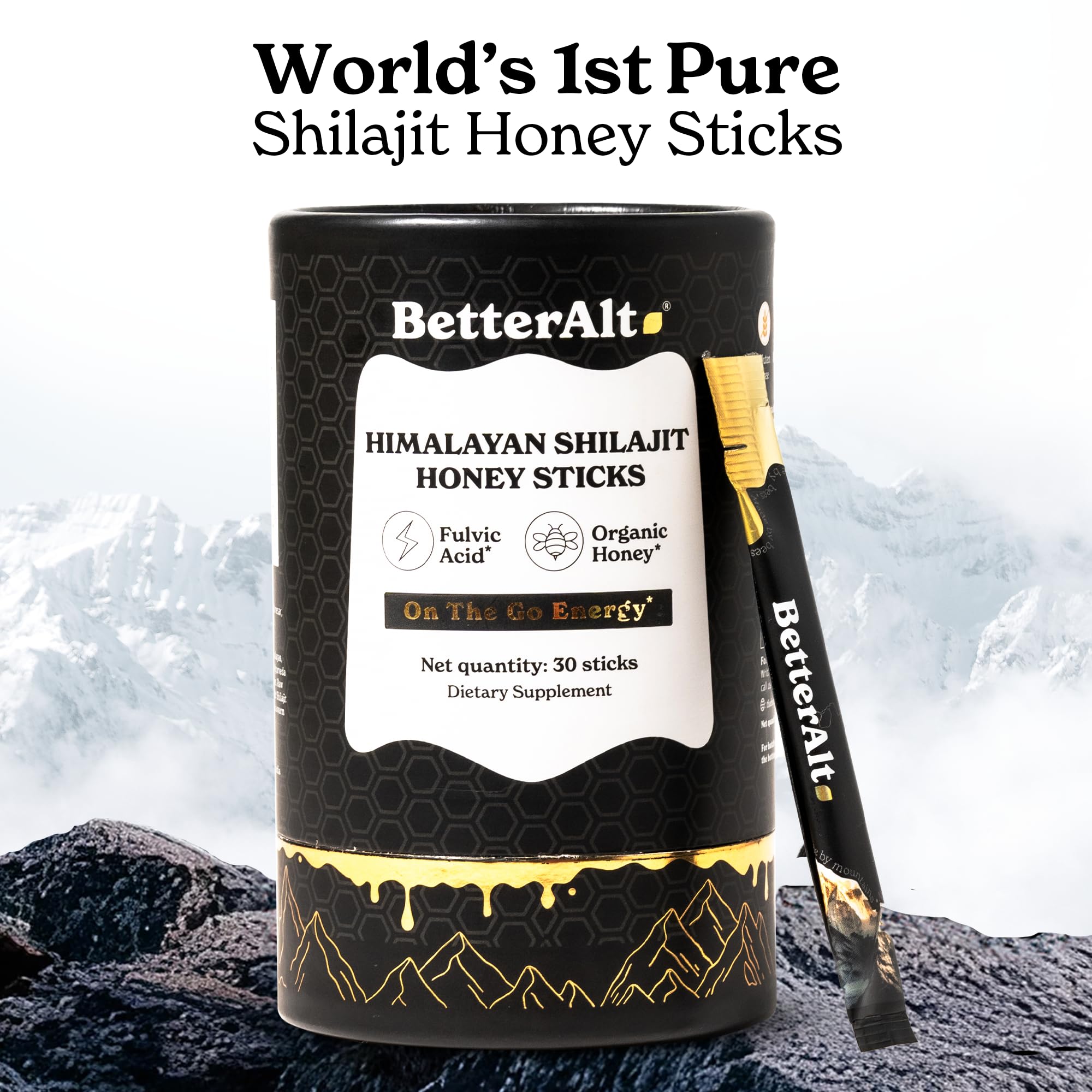 Better Alt Shilajit Sticks honey swirl highlights natural sweetness and easy consumption.