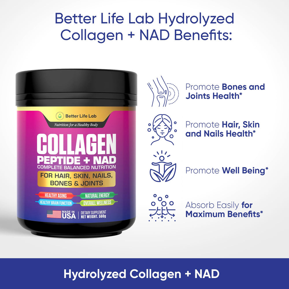 BETTER LIFE LAB collagen NAD powder scoop demonstrates convenient daily serving.