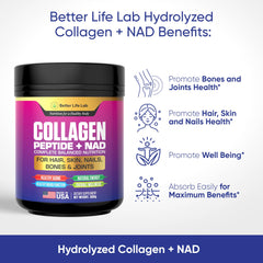 BETTER LIFE LAB collagen NAD powder scoop demonstrates convenient daily serving.