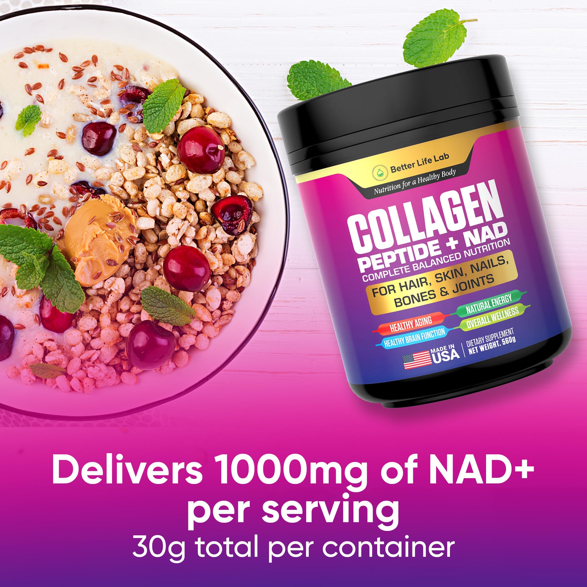 BETTER LIFE LAB unflavored collagen powder blends easily into drinks.