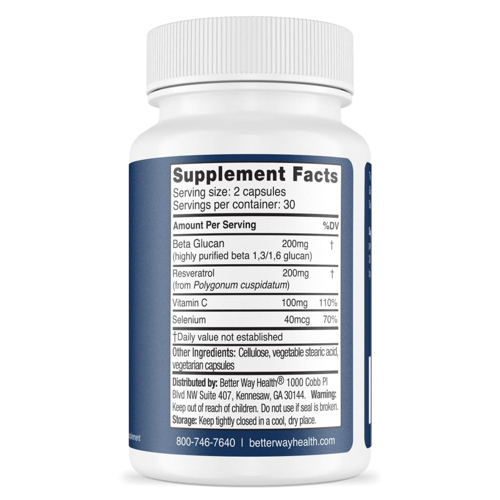 Better Way Health Advanced Immune Readiness resveratrol knotweed source on capsule panel.