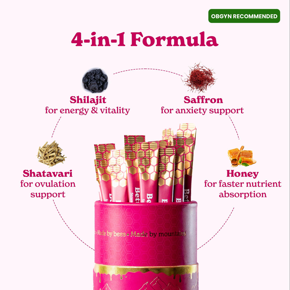 BetterAlt SHE-Lajit Strawberry Honeysticks honey texture reveals natural sweetness with Shilajit.