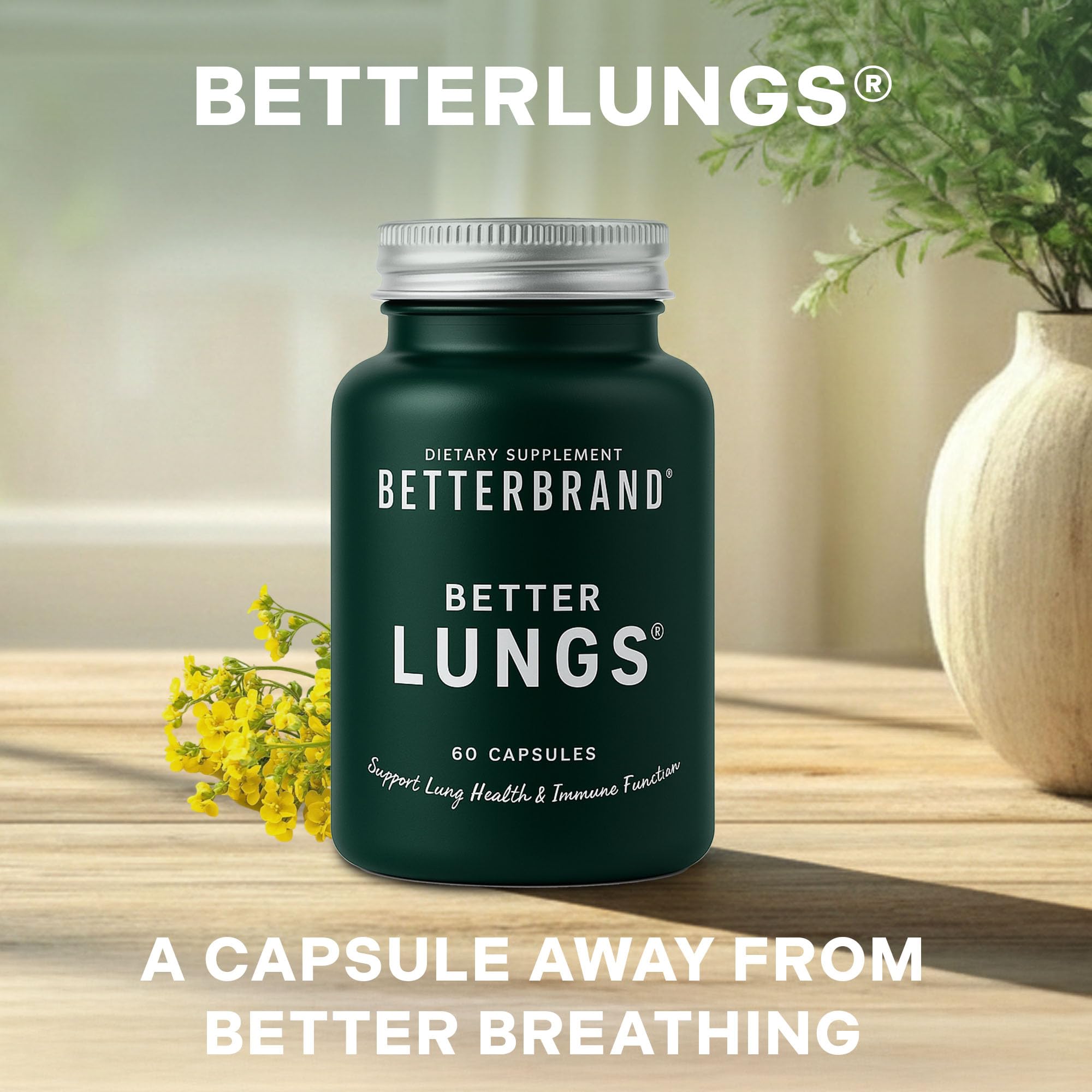 BetterLungs bottle back label details ingredients and usage.