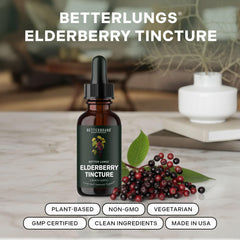 Betterbrand BetterLungs Elderberry drops with dropper for daily wellness.