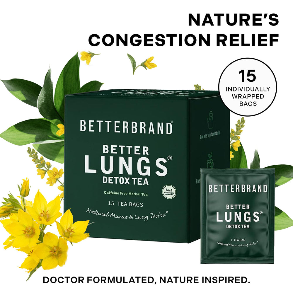Betterbrand Caffeine-free lung detox tea in a relaxing cup.