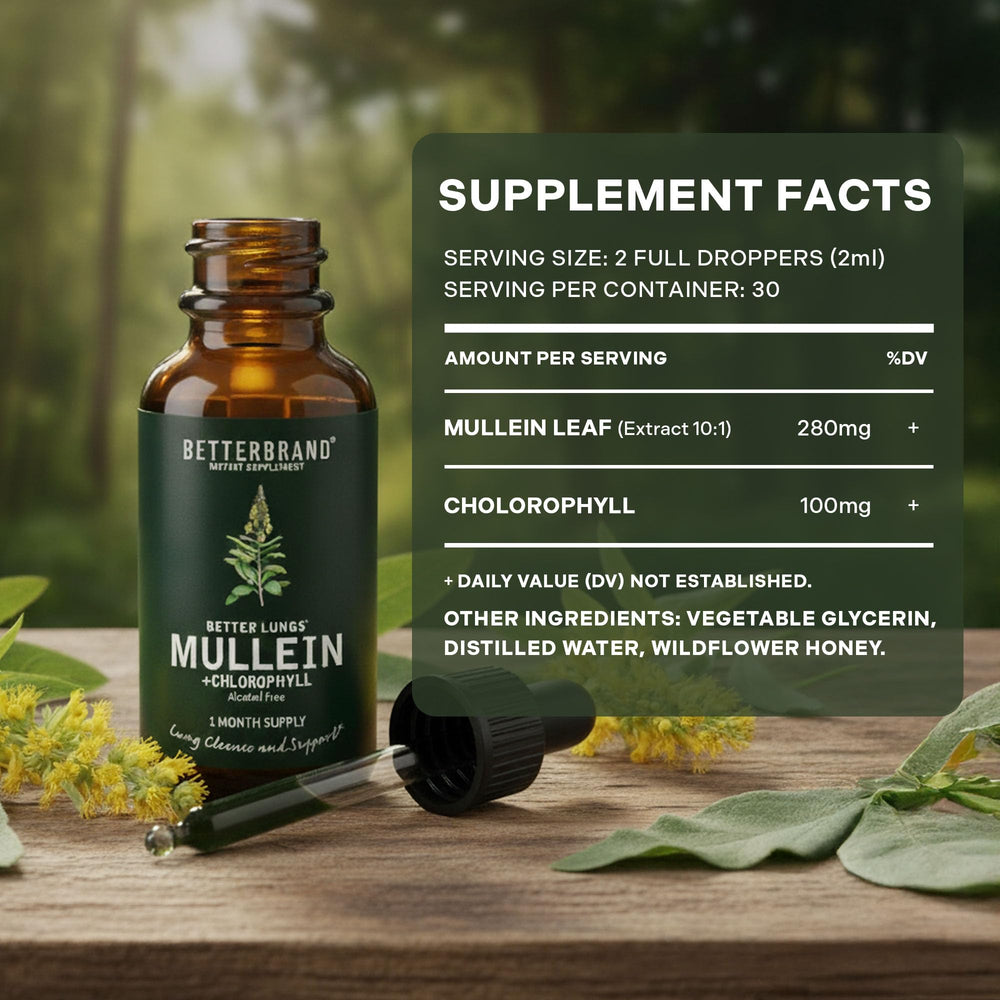 Portable Betterbrand Mullein Drops pour shot for on-the-go use