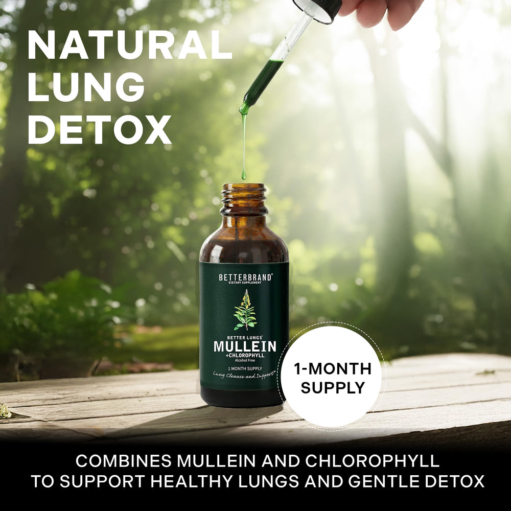Betterbrand Mullein Drops pouring into a teacup for easy integration