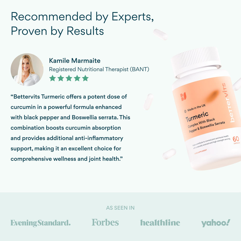 Bettervits turmeric capsules designed for easy daily integration and improved absorption.