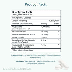 Close-up of turmeric and MSM on Bettervits label for mobility support.