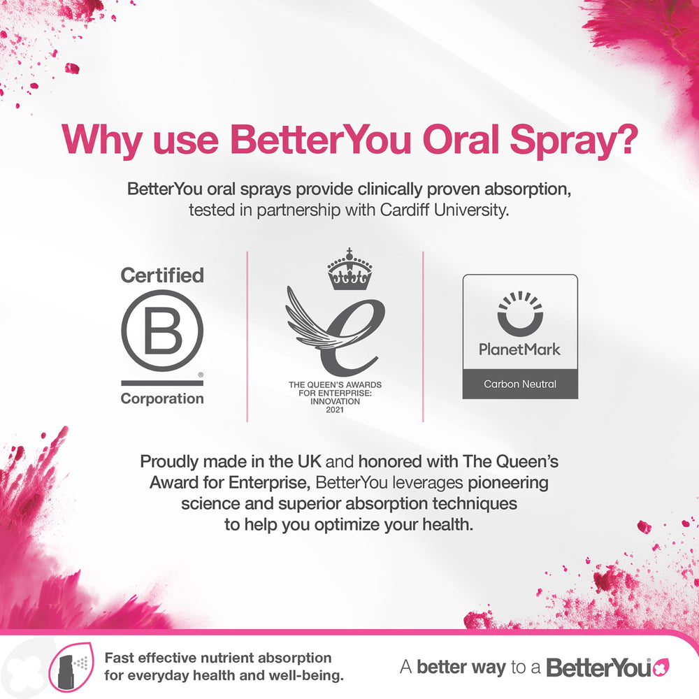 BetterYou Boost B12 Oral Spray is suitable for ages 3+ and safe during pregnancy and breastfeeding.