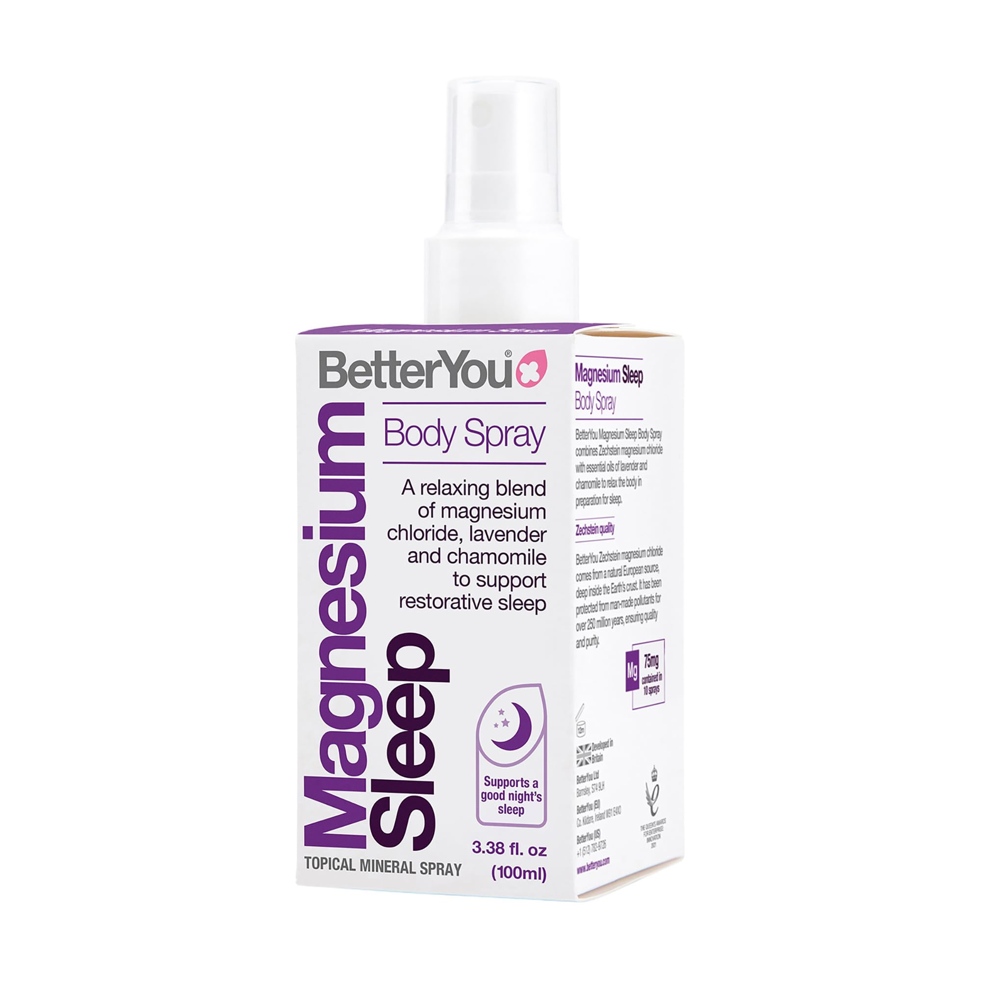 BetterYou Magnesium Sleep bottle emphasizes a calming topical solution for nighttime relaxation.