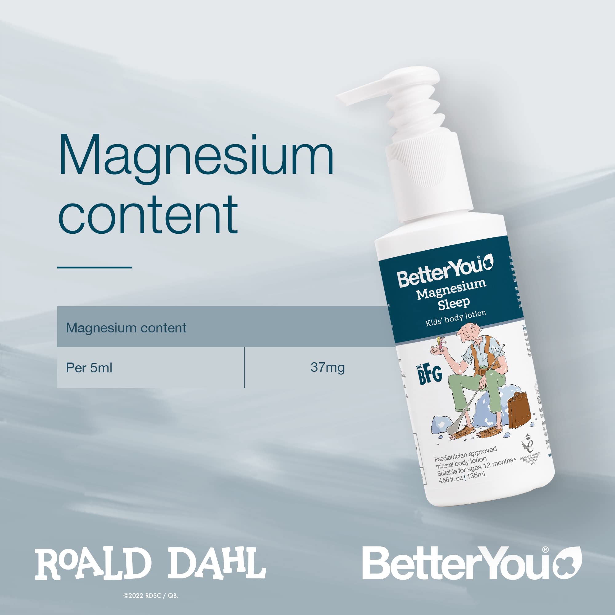 BetterYou Magnesium Sleep Lotion label close-up highlighting lavender and chamomile ingredients.