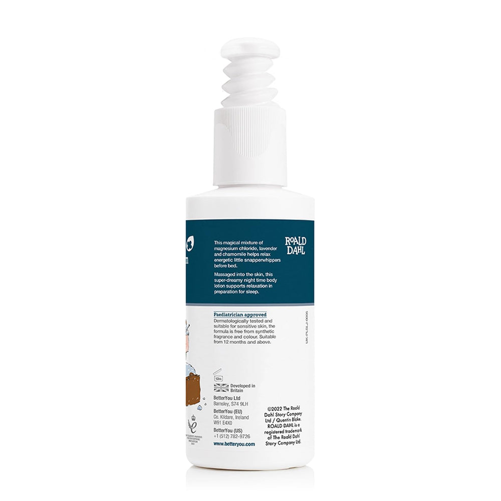 BetterYou Magnesium Sleep Lotion packaging emphasizes vegan and palm oil-free formula.