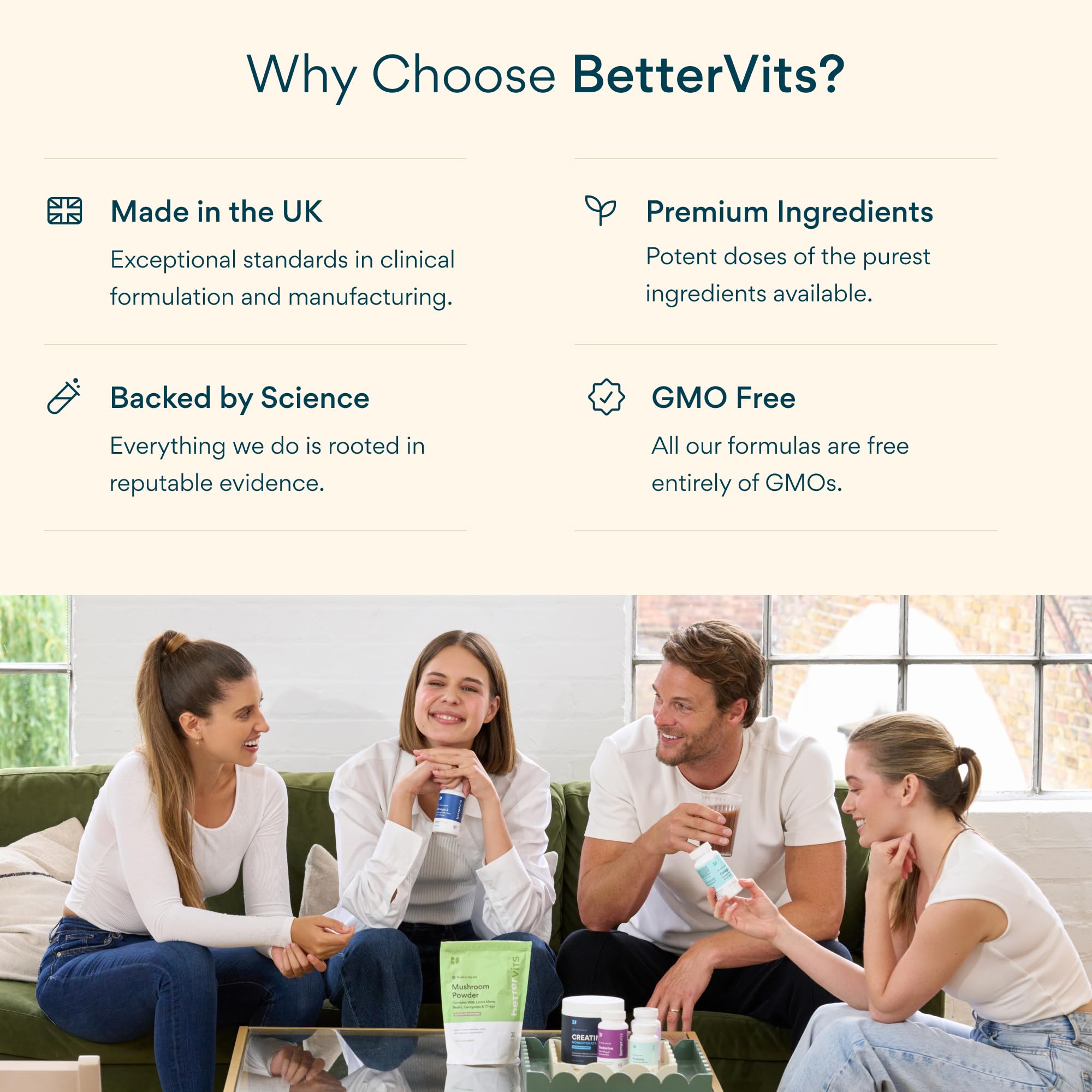 Bettervits Probiotics label highlights potency and vegan formula