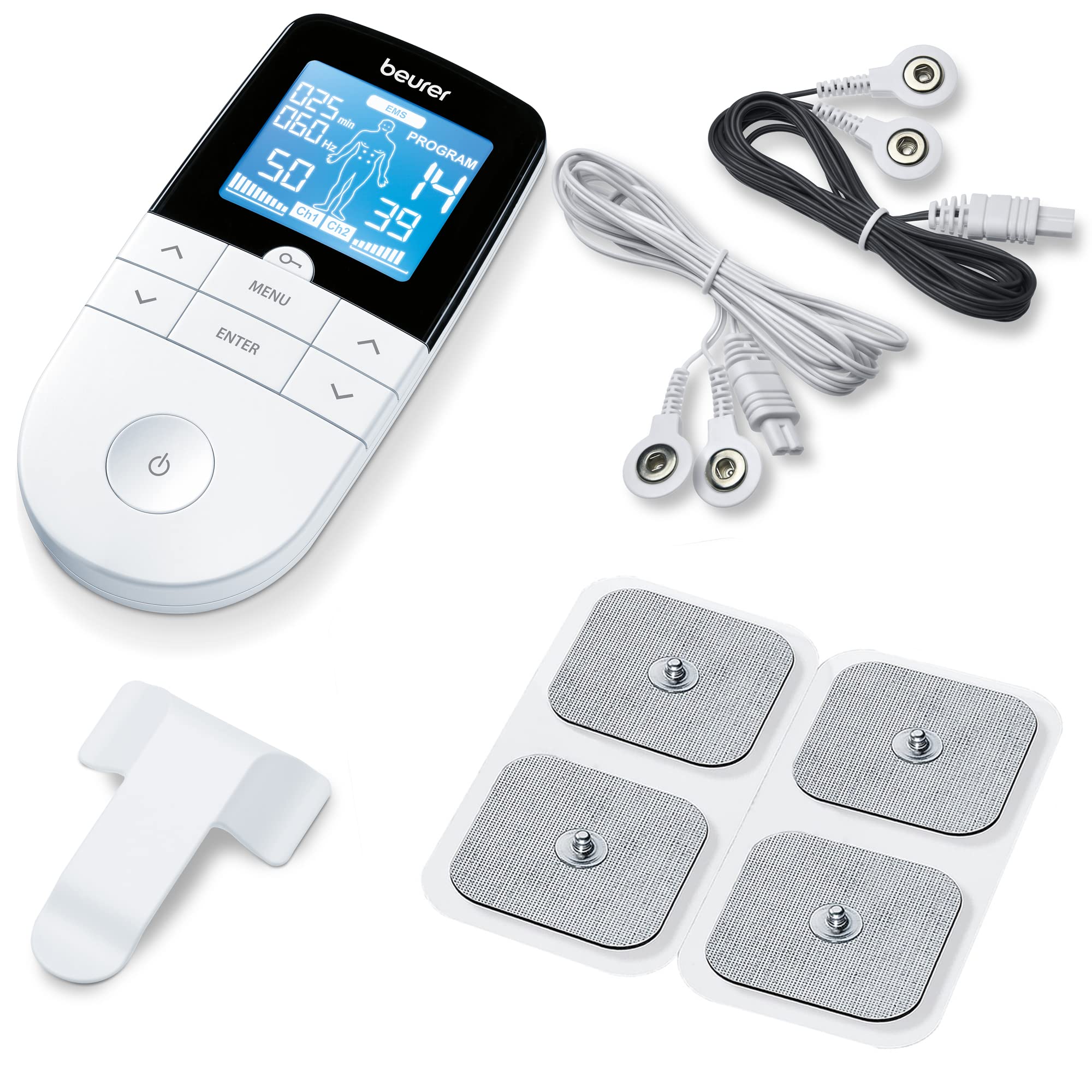 Beurer EM49 digital TENS and EMS device front view for at-home relief.