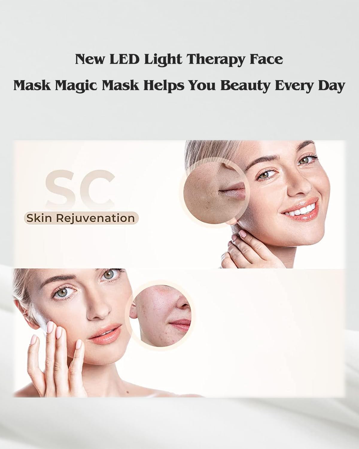 Beuwe LED mask closeup showing a compact, portable skincare tool.