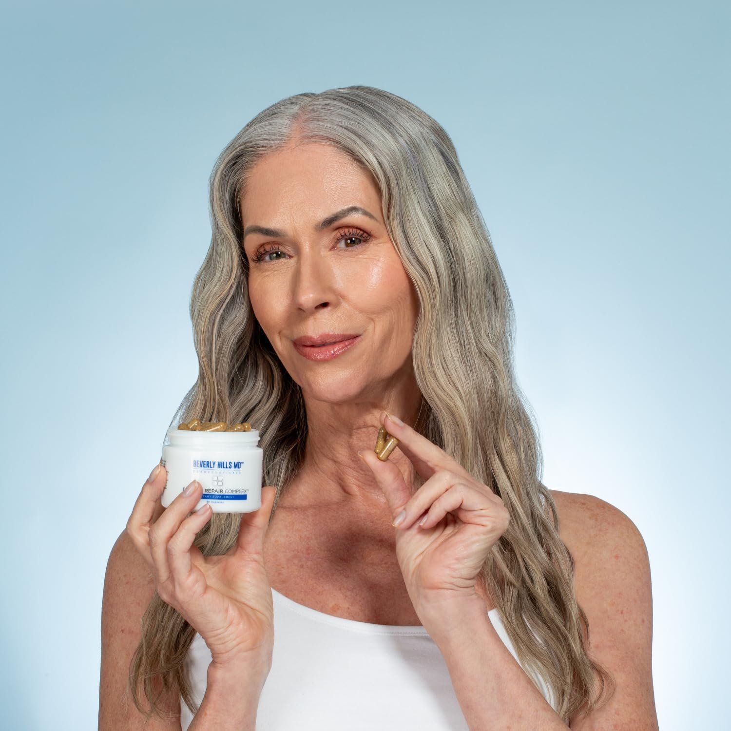 Beverly Hills MD Dermal Repair collagen pill closeup signals collagen support for skin resilience.