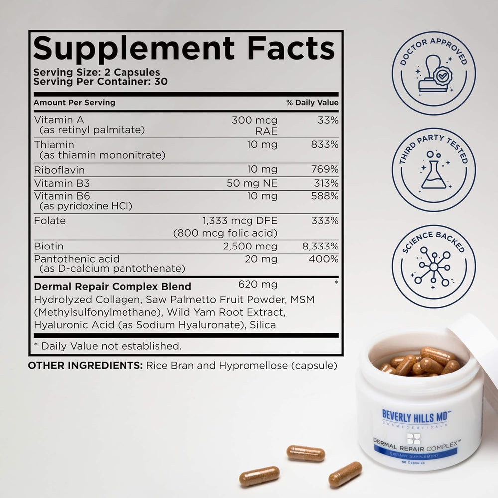 Beverly Hills MD Dermal Repair saw palmetto pill closeup for elasticity.