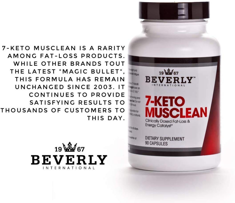 Beverly International 7-Keto Musclean packaging reflecting a 90-cap supply