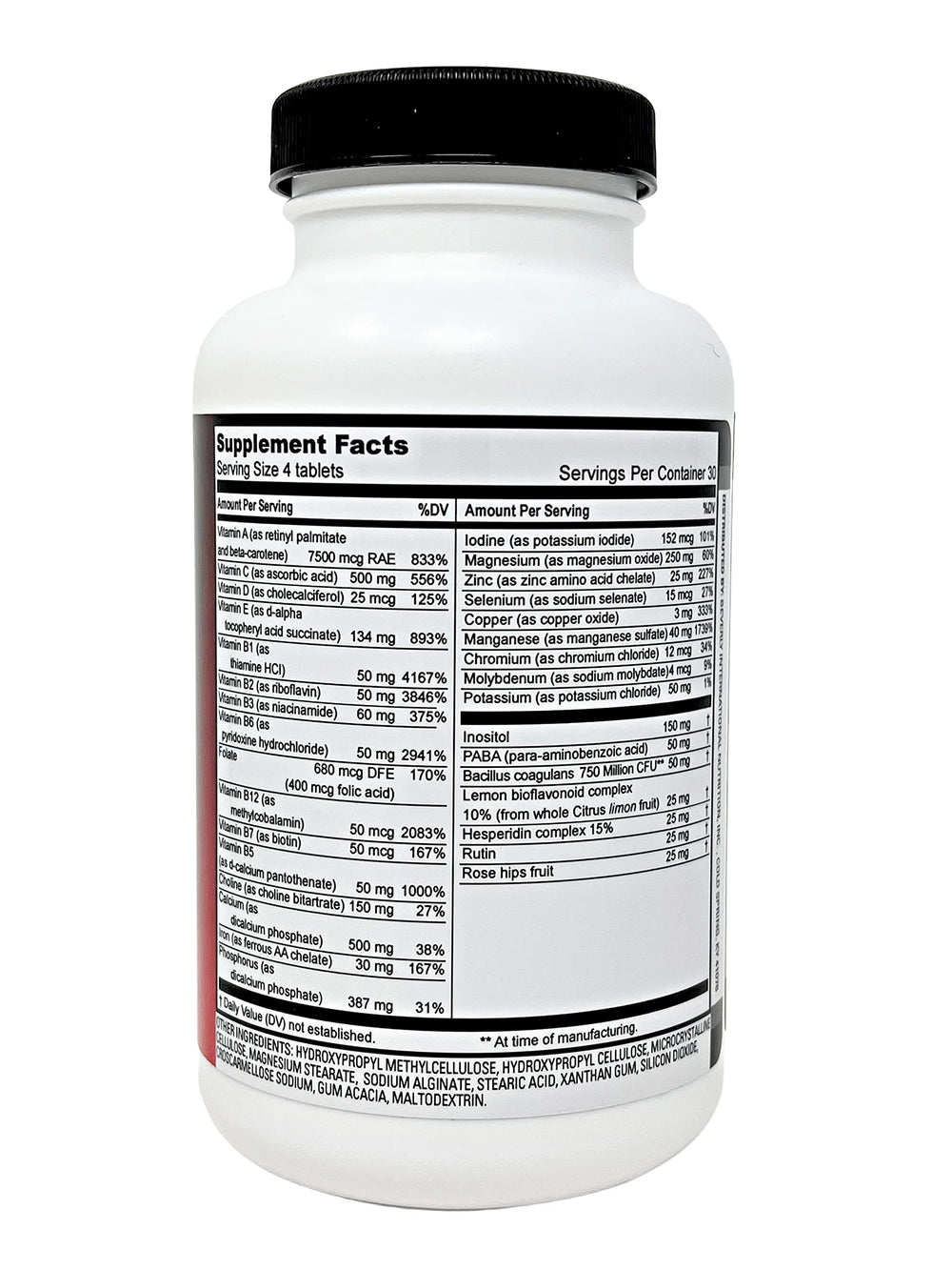 Close-up of FitTabs label highlighting iron peptonate and minerals.