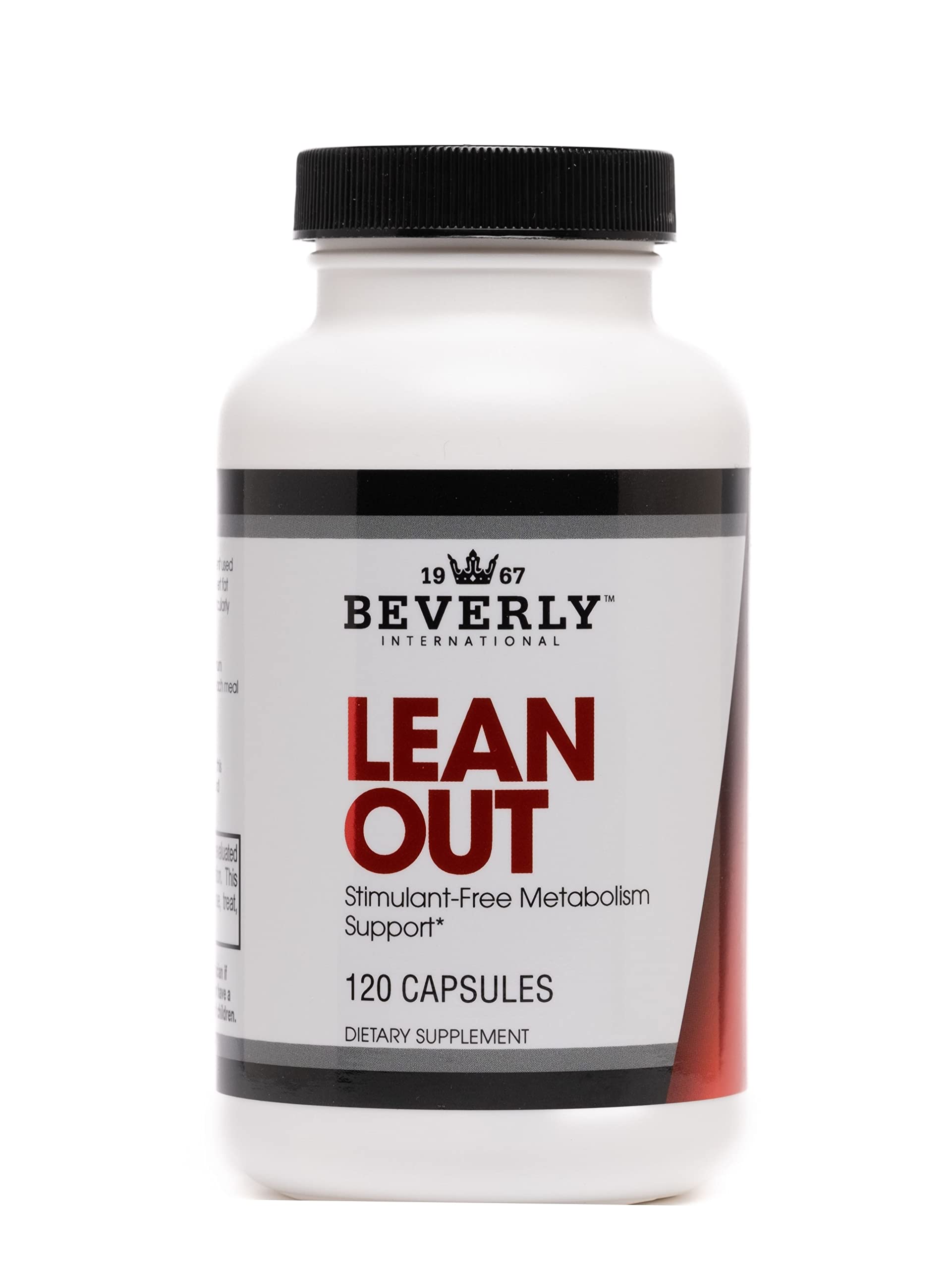 Beverly International Lean Out bottle front, highlighting stimulant-free fat burning support