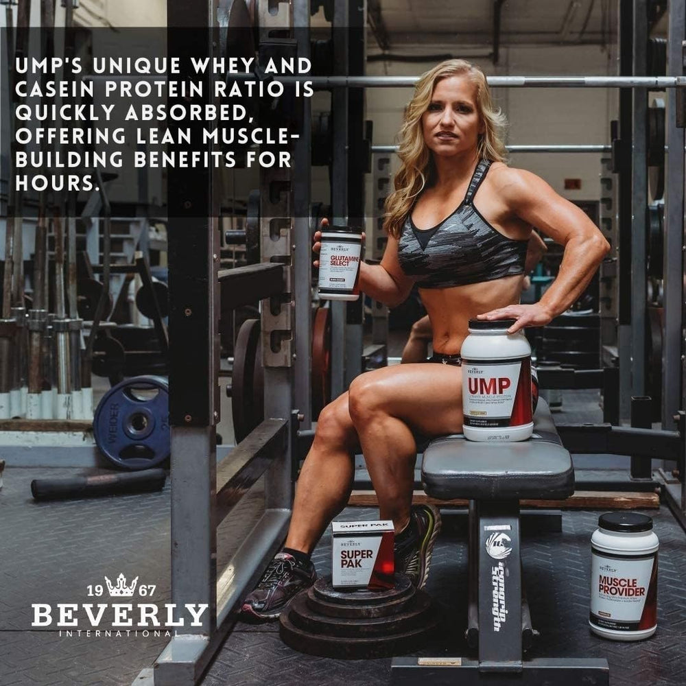 Beverly International UMP Vanilla no-bloat formula in a shake.